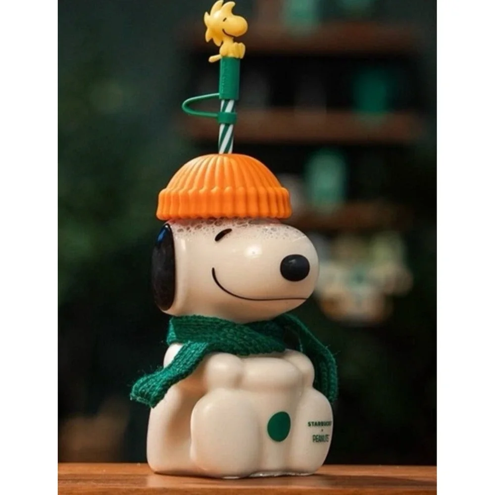 Starbucks x Peanuts Snoopy Glass Cold Cup 20oz Woodstock Topper Fall NEW